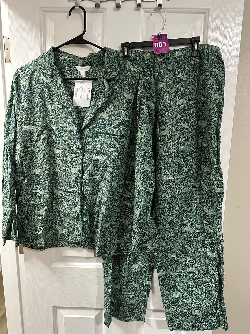 Charter Club Green Printed Button-Front Pajama Set